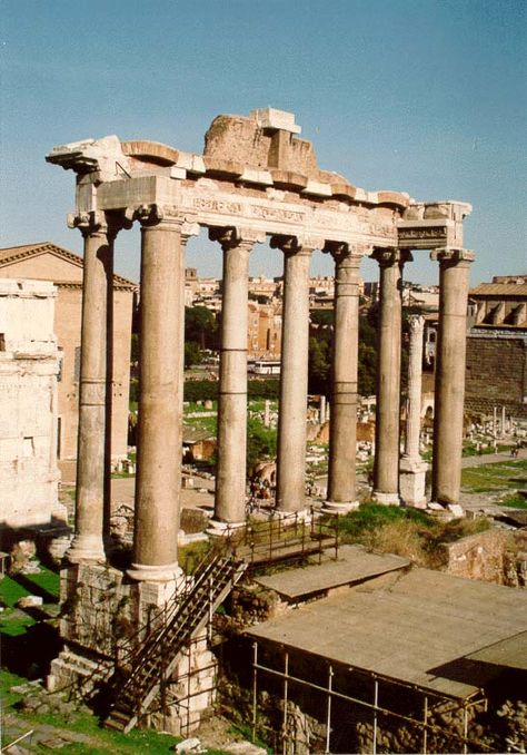 Temple of Saturn Temple Of Saturn, Etruscan Temple, Ancient Rome Buildings, Rome Pictures, Roman Triumphal Arch, Roman Insulae Ancient Rome, Roman Forum, Ancient Romans, Ancient Rome