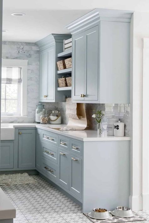 Navy Kitchen Cabinets, Blue Gray Kitchen Cabinets, Navy Blue Kitchen Cabinets, Grey Blue Kitchen, Light Blue Kitchens, Kitchen Cabinet Color Ideas, Painted Kitchen Cabinets Colors, Blue Kitchen Cabinets, Jillian Harris