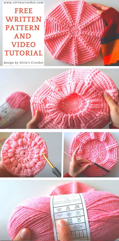 Pretty Crochet Beret Crochet Beret Free Pattern Easy, Beret Crochet Pattern Free, Crochet Beret Free Pattern, Crochet Beret Pattern, Beret Pattern, Crochet Beanies, Easy Crochet Hat, Pretty Crochet, Crochet Beret