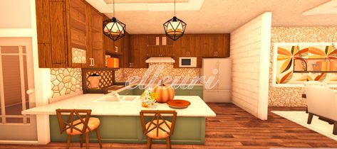 Fall Themed Kitchen Bloxburg, Autumn Kitchen Bloxburg, Bloxburg Autumn Kitchen, Bloxburg Autumn, Bloxburg Fall House, Bloxburg Rooms, Autumn House, Fall Bloxburg, Kitchen Bloxburg