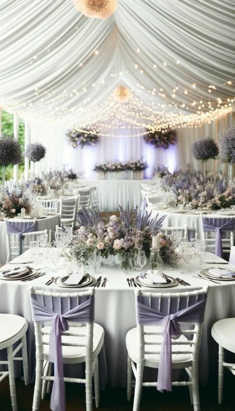 Lilac Color Wedding Theme, Silver And Purple Wedding Decorations, Black Gold Lavender Wedding, Purple White Silver Wedding, Romantic Lavender Wedding, Lavender Wedding Decoration, Wedding Lavander Theme, Lavender Wedding Theme Decor, Lavender Gold Wedding Theme