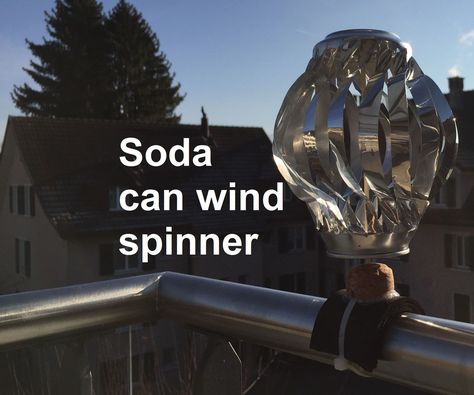 This instructable shows you how to make a wind spinner out of a single reused soda can. For an initial impression, how nice it looks, have a look at the video (Link). It is a beautiful outdoor décor item that refracts the sunlight into your home.The construction is designed in a way that you can fix the spinner on a balcony handrail. Catching even the slightest breeze the spinner starts rotating and brightens up your environment. The main part that you need to build this project is... Balcony Handrail, Wind Spinners Diy, Kinetic Wind Spinners, Soda Can Crafts, Aluminum Can Crafts, Recycled Art Projects, Champagne Corks, Wind Sculptures, Tin Can Crafts