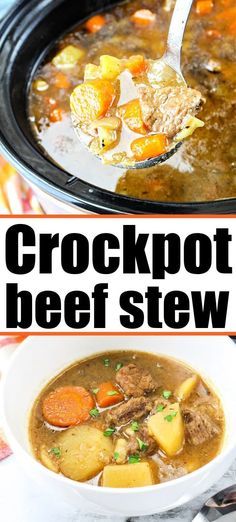 Crockpot beef stew in slow cooker with carrots and potatoes is an easy one pot dinner idea. #beefstew #stew #crockpotstew Best Crockpot Beef Stew, Beef Stew Dinner, Slow Cooker Beef Stew Easy, Crock Pot Beef Stew, Crockpot Beef Stew, Slow Cooker Recipes Beef Stew, Beef Dinner Recipes, Dinner Crockpot, Crockpot Recipes Beef Stew