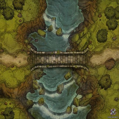 Fantasy Dungeon, Bridge Drawing, Forest Map, Cartographers Guild, Battle Map, Fantasy Town, River Bridge, Tabletop Rpg Maps, Forgotten Realms