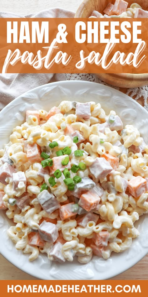 The best Ham & Cheese Pasta Salad Recipe Ham And Cheese Salad Recipe, Ham Pasta Salad Cold, Cold Ham Salad, Ham Pea And Cheese Pasta Salad, Pasta Ham Salad Recipes, Cold Pasta Salad With Ham, Ham And Cheese Pasta Salad Cold, Ham Ranch Pasta Salad, Ham Noodle Salad