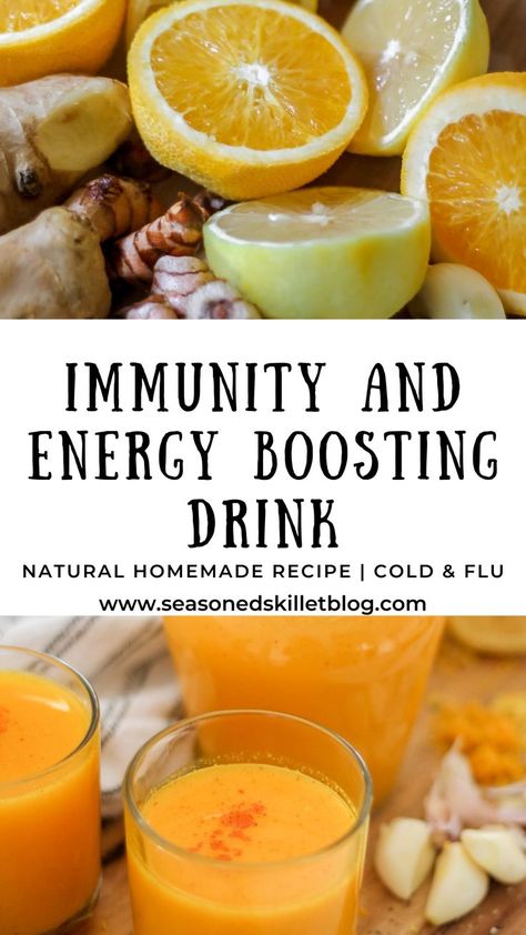 Immunity and Energy Boosting Drink Immunity Drink, Energy Boosting Smoothies, Immune Boosting Foods, Energy Shots, Wellness Shots, Ginger Recipes, Cold Remedies, Health Drink, Natural Energy