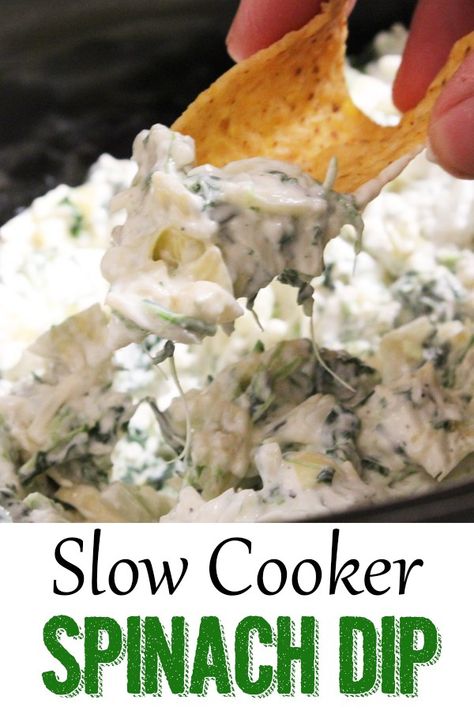 SLow Cooker spinach dip Spinach And Artichoke Dip Recipe, Cheesy Dip Recipes, Slow Cooker Tikka Masala, Slow Cooker Spinach Artichoke Dip, Superbowl Food Appetizers, Spinach Artichoke Dip Recipe, Spinach And Artichoke Dip, Crock Pot Dips, Artichoke Dip Recipe