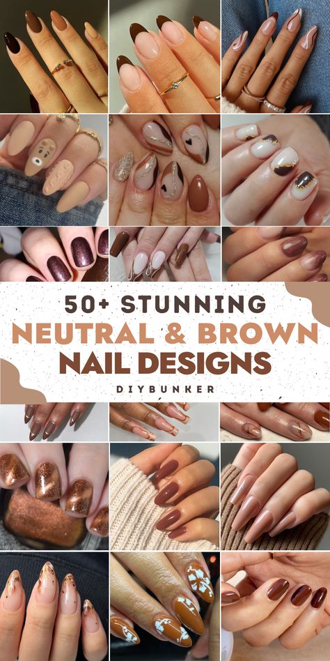 40+ Gorgeous Brown Nails You Can Rock Any Time of Year Fall Brown Tip Nails, Gel Neutral Nail Designs, Beautiful Brown Nails, Brown Cute Nail Designs, Gel Nails Ideas Fall 2023, Brown Gel Nails Designs Short, Brown Dipped Nails, Nail Art On Brown Nails, Rust Color Nails Acrylic