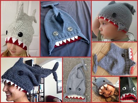 DIY Knit Shark Hat Free Pattern by Allison MacAlister of knittingninja.com here. Photos from pattern and people on Ravelry who have knitted this popular hat here. Shark Hats, Crochet Shark, Chicken Hats, Shark Hat, Diy Knit, Baby Diy Projects, Popular Hats, Knitting Hats, Crochet Mermaid