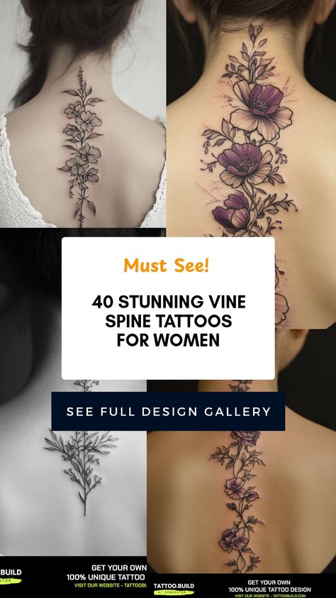 Looking for an inspiring tattoo that reflects beauty and strength? Check out our curated list of 40 stunning vine spine tattoos for women! These designs perfectly blend elements of nature with feminine elegance. Whether you fancy delicate leaves, bold vines, or intricate florals, we have something for every taste. A spine tattoo can evolve from myth to artwork, emphasizing your individuality and personal story. Discover the numerous formats and styles of ginormous tattoos that'll help express who you are and celebrate your womanhood in a unique way! Vines On Spine Tattoo, Gladiolus Back Tattoo, Spine Scar Tattoo Cover Up, Female Spine Tattoo Ideas, Bookish Spine Tattoo, Spine Flower Tattoo For Women, Female Back Tattoos Spine, Vine Spine Tattoos For Women, Flower Tattoos On Back