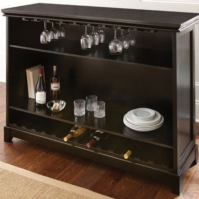 Darby Home Co Groveland Bar with Wine Storage Steve Silver Furniture, Wine Bottle Storage, Black Counters, Bar Unit, Home Pub, Pub Set, Bar Black, Counter Height Bar, Online Furniture Shopping