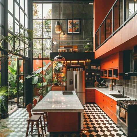 Maximal Kitchen Design, Atrium Kitchen, Kitchen Maximalist, Kitchen Perspective, Maximalist Kitchen Design, Kitchen Art Deco, Modern Victorian Decor, Maximalist Kitchen, 70s Interior Design