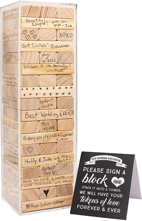 Wedding Guest Book Jenga Blocks, Jenga Guest Book Wedding Signs, Guests Book Ideas, Engagement Guest Book, Wedding Jenga Blocks, Guest Notes Ideas, Unique Wedding Ideas Reception Creative Guest Book Alternatives, Jenna Wedding Guest Book, Wedding Notes From Guests Ideas