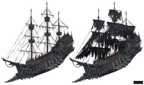 ArtStation - Ghost ship_LostArk, Hwanggyu Kim Ghost Ship Art, Pirate Ship Art, Dead Men Tell No Tales, Gijinka Pokemon, Navi A Vela, Model Ship Building, Fantasy Tattoos, Sea Of Thieves, Pirate Art