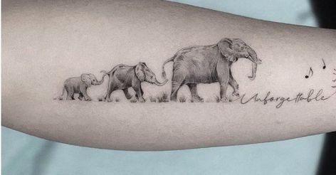 Mother Of 3 Tattoo Ideas Elephants, Elephant Tattoo Family, Mother Of 3 Tattoo Ideas, Marathon Tattoo, Tattoo Birthday, Elephant Family Tattoo, Baby Elephant Tattoo, Animal Tattoos For Women, Mum Tattoo