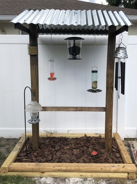 Bird feeder station Bird Feeding Station Ideas, Bird Feeder Station, Backyard Birds Sanctuary, Backyard Birds Feeders, Bird Feeding Station, Bird House Feeder, Bird House Kits, Bird Feeding, Diy Bird Feeder