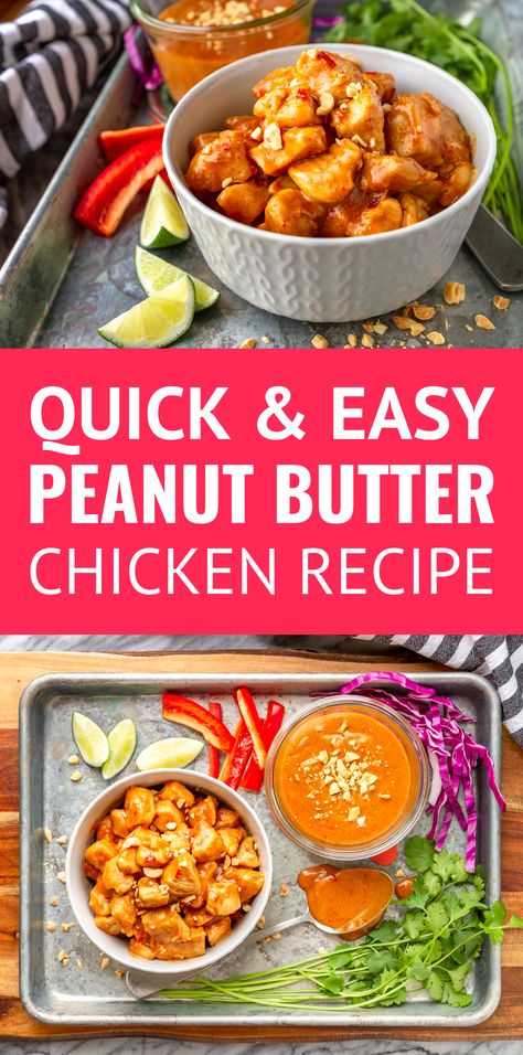 Peanut Butter Chicken -- This quick and easy peanut butter chicken recipe is sure to become a weeknight favorite! You simply can't go wrong with tender, sautéed chicken smothered in a warm and spicy peanut sauce that can be ready to serve in less than 20 minutes... | peanut sauce chicken | how to make peanut butter chicken | chicken and peanut butter #peanutbutter #peanutsauce #peanutdressing #peanuts #thaipeanut #easyrecipe #chicken #chickenrecipes #chickenrecipeseasy #mealprepbowls Peanut Butter Chicken Recipe Easy, Easy Peanut Butter Chicken, Chicken With Peanut Sauce Easy, Spicy Peanut Butter Chicken, Peanut Butter Chicken Chinese, Peanut Butter Sauce For Chicken, Pb Chicken, Peanut Butter Chicken Recipe, Easy Peanut Chicken