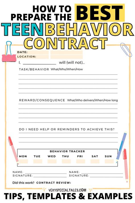 (Printable)Teen Behavior Contract: Learn the best practices to craft an effective behavior contract for your kids (kids, tweens or teens)/ Behavior Contract Templates / Examples (Free) Behavior Contract For Home, Behavior Contract Middle School, Teenage Psychology, Behavior Contract Elementary, Kid Contracts, Student Behavior Contract, Restorative Practices School, Emotional Support Classroom, Classroom Contract