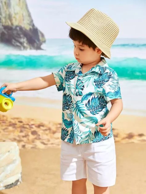 Kids Beach Outfit, Toddler Boy Summer Outfits, Toddler Boy Summer, Boys Summer Fashion, Holiday Outfits Summer, Tropical Print Shirt, Tropical Shirt, Baby Boy Dress, Toddler Boy Fashion