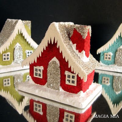 Magia Mia: Oh What Fun Creating Putz Houses & Playing with German Glass Glitter Putz Houses Templates, Putz Houses Templates Free Printable, Putz House, Diy Christmas Village, German Glass Glitter, Design For Christmas, Oh What Fun, Glitter Houses, Glass Glitter