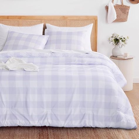 Amazon.com: Wake In Cloud - Gingham Comforter Set, Plaid Buffalo Check Checkered Cottagecore Cute Geometric, Soft Lightweight Bedding, 3 Pieces, Light Purple, Twin Size : Home & Kitchen Gingham Comforter, Purple Bedding Sets, Dorm Bedding Sets, Plaid Comforter, Purple Bedding, Cottagecore Cottage, Bed Comforter Sets, Lightweight Bedding, Twin Comforter