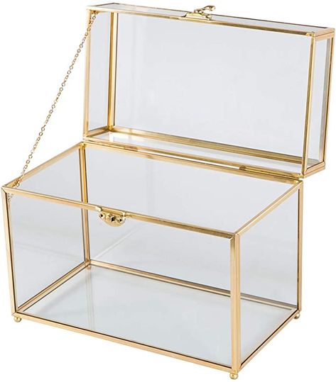 Amazon.com: Smart Wyche Large Glass Box Wedding Card Box with Lock for Cosmetic Jewelry Sculpture DIY Mini Garden, Sturdy, 10 L x 5.71 W x 7.88 H" - Gold : Clothing, Shoes & Jewelry Glass Wedding Card Box, Gold Card Box Wedding, Gold Terrarium, Gold Card Box, Box Wedding Card, Beaded Candle Holders, Diy Card Box, Rustic Card Box, Sculpture Diy