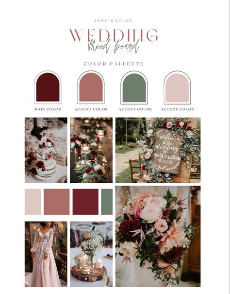 Wedding Color Boards Colour Palettes, Blush Fall Color Palette, Wedding February Colors, Burgundy And Pastel Wedding, Wine Wedding Color Scheme, Wedding Color Maroon, Wedding Color Scheme Burgundy, Wedding Colours Autumn, Deep Rose Wedding Color Schemes