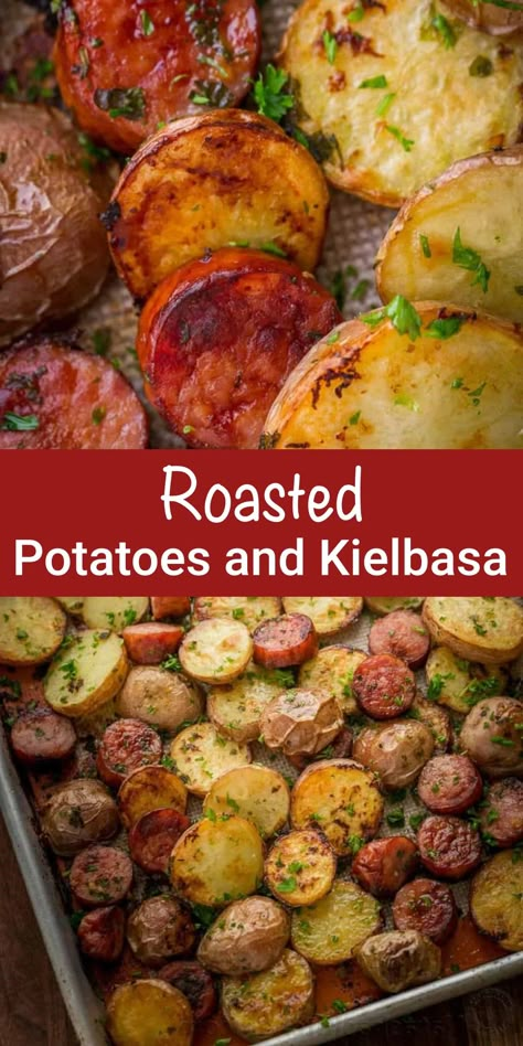 Roasted Potatoes and Kielbasa (One-Pan) - Cucinadeyung Keilbasa Recipes With Potatoes, Kielbasa And Potatoes Bake, Potato And Kielbasa Bake, Kielbasa And Roasted Vegetables, Kielbasa Recipes Healthy, Roasted Potatoes And Sausage, Kelbosia Recipes, Roasted Kielbasa And Potatoes, Roasted Potatoes And Kielbasa