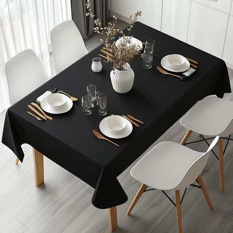 PRICES MAY VARY. Perfect Size: Our black tablecloths measure 54" x 108", suitable for tables up to 8 feet in length. You can also cut them to fit smaller tables, to meet your party, dinner and family needs. Premium Material: The tablecloths are meticulously crafted from high-quality PEVA materials.They are odorless with zero cleaning required.Their tear-resistant and fade-resistant properties ensure that they remain in excellent condition throughout your event, protect your tables and furniture Modern Table Cloth Ideas, Black And White Table Setting, Black Tablecloths, Plastic Table Cloth, White Table Settings, Rectangle Tables, Black Tablecloth, Black Dinner, Plastic Table