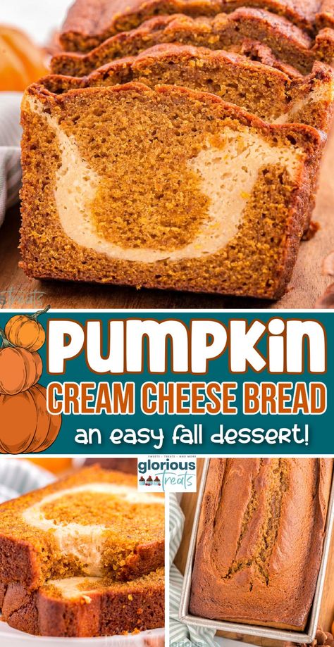 Pumpkin Quick Bread Recipes, Butterscotch Pumpkin Bread, Pumpkin Loaf Bread, Glaze For Pumpkin Bread, Pumpkin And Cream Cheese Recipes, Pumpkin Bread Cream Cheese, Spiced Pumpkin Bread, Pumpkin Bread With Cream Cheese, Pumpkin Cream Cheese Bread