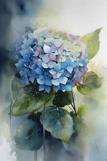 Hydrangea Images, Hydrangea Cottage, Hydrangeas Art, Watercolor Hydrangea, Hydrangea Painting, Blue Hydrangea Flowers, Blue Hydrangeas, Watercolor Flowers Paintings, Hydrangea Flower