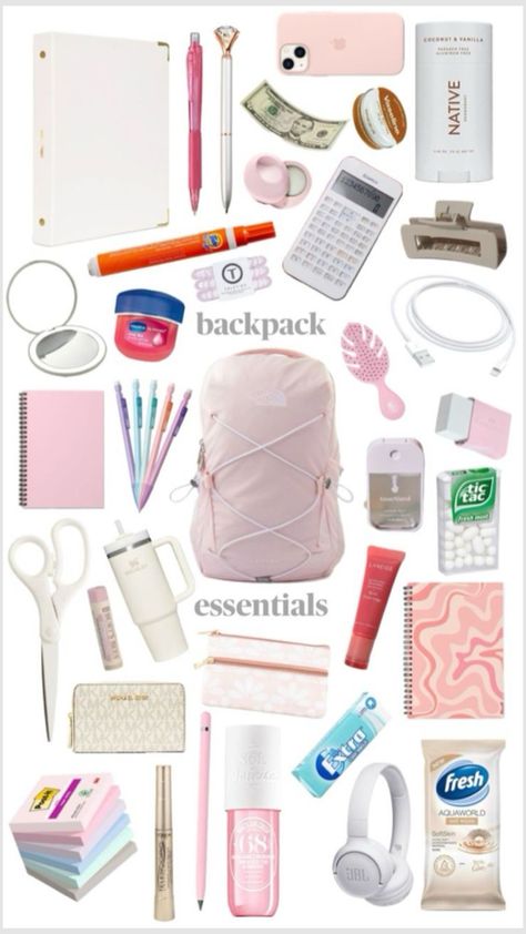 #backpackessentials #lilyhicks Preppy School Backpack, Schul Survival Kits, Middle School Essentials, Backpack Preppy, Road Trip Kit, School Backpack Essentials, Middle School Survival, Preppy School Supplies, What's In My Backpack