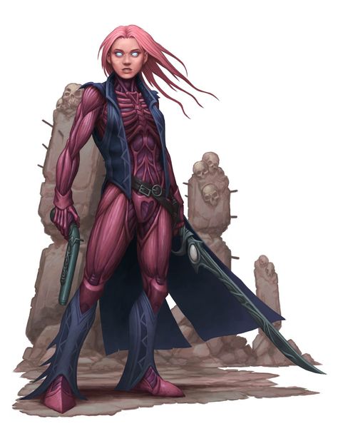 Sla Industries, Sci Fi Npc Art, Female Illithid, Slaaneshi Cultist, Sci Fi Alien Race Concept Art, Tiefling Sci Fi, Ice Powers, Scary Books, Cyberpunk Girl