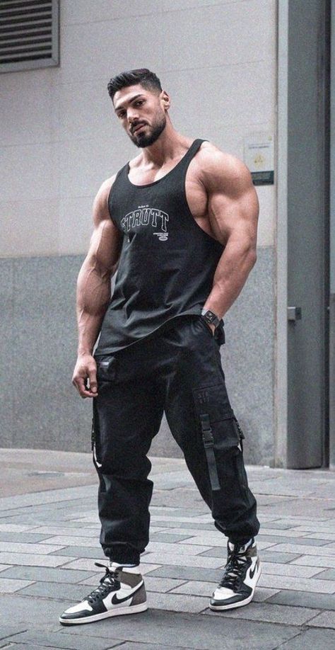 Musclure Men Pose, Muscular Men Outfits, Bulky Man Reference, Buff Guy Outfits, Buff Man Outfit, Bodybuilder Fashion, Muscular Male Reference, Fit Man, Muscular Male