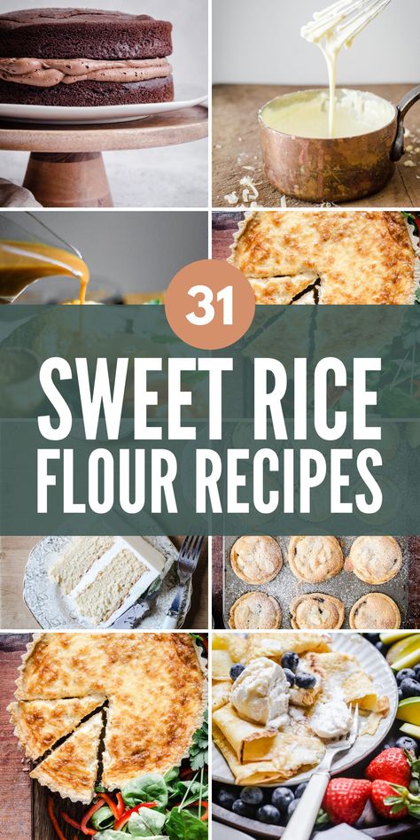 This round-up of delicious recipes all use sweet rice flour. This unique and versatile gluten-free flour is a great choice for cakes, sauces, pastries and savouries. Keep reading for a list of favourite sweet rice flour recipes. #glutenfree #sweetriceflour #glutenfreecakes #glutenfreeflour #glutinousriceflour #mochiko Sweet Rice Flour Recipes, Sweet Rice Flour Recipe, Rice Flour Recipe, Sweet Rice Flour, Rice Flour Recipes, Gluten Free Quiche, Gluten Free Scones, Gluten Free Cake Recipe, Sweet Potato Cinnamon