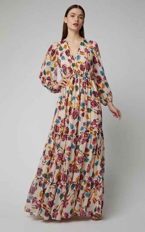 Nina Tiered Chiffon Maxi Dress by SALONI Now Available on Moda Operandi Print Maxi Dresses, Vacation Maxi Dress, Floral Print Maxi Dress, Floral Print Maxi, Maxi Dress Cotton, Chiffon Maxi Dress, Maxi Dresses Casual, Style Maxi Dress, Sleeveless Maxi Dress