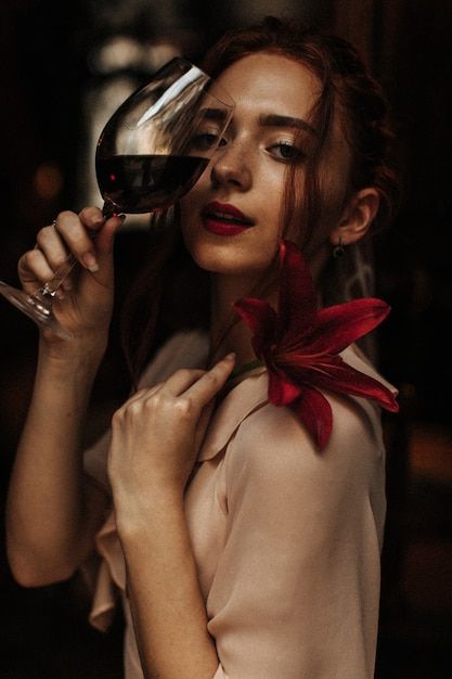 Free photo red haired woman posing with ... | Free Photo #Freepik #freephoto #drinking-wine #ladies-dress #people-fashion #luxury-woman Red Haired Woman, Women Drinking Wine, Woman Posing, Drinking Wine, Wine Quotes, Drink Wine, Buy Wine, Champagne Bottles, Happy Days