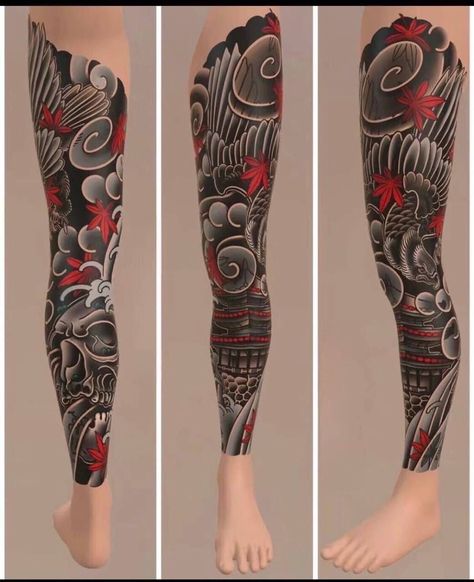 Full Leg Japanese Tattoo, Koi Tattoo Sleeve, Grim Reaper Tattoo, Reaper Tattoo, Koi Tattoo, Japanese Tattoos, Leg Sleeve Tattoo, Leg Sleeve, Leg Tattoo