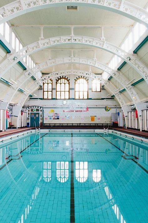 vintage indoor swimming pool Indoor Swimming Pool Design, Blue Honey, Florida Images, Indoor Pools, Indoor Swimming Pool, 3d Inspiration, Ceiling Murals, Birmingham England, Uk Images