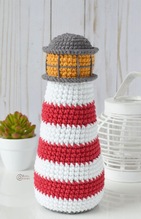 Lighthouse Free Crochet Pattern By Elisa's Crochet Nautical Crochet, Beach Crochet, Knitting Machine Projects, Crochet Amigurumi Free Patterns, Beginner Crochet Projects, Crochet Amigurumi Free, Summer Mood, Crochet Home, Summer Crochet