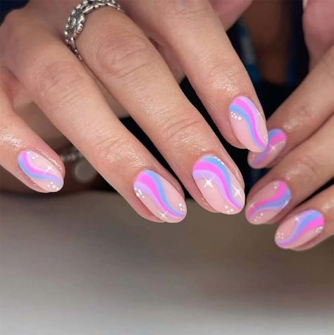 Purple Pink And White Nails, Swirl Nail Designs, Multicoloured Nails, Purple And Pink Nails, Swirl Nail, Pink Tip Nails, Swirl Nail Art, Swirl Nails, Purple Nail Art