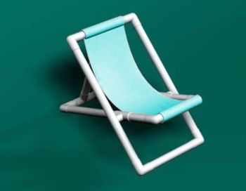 PVC Beach Chair. Instead of the fabric sling, crochet one. Pvc Patio Furniture, Pvc Pipe Furniture, Beach Chairs Diy, Bat House Plans, Furniture Grade Pvc, Pvc Chair, Pvc Furniture, Outdoor Bars, Pine Bookcase