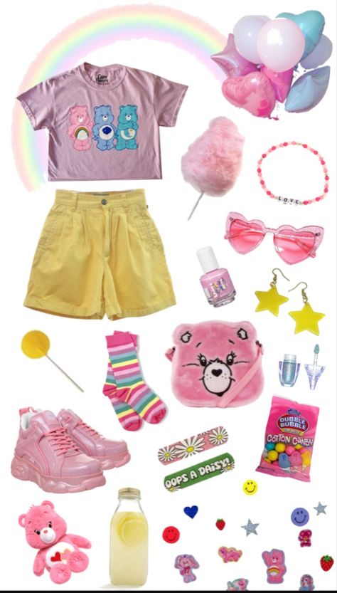 90s Kidcore Outfit, Sillycore Outfit, Bear Aesthetic Clothes, Tweencore Outfits, Baby Core Outfit, Pastel Kidcore Aesthetic Outfit, Happycore Outfit, Candy Core Outfits, Candycore Outfits