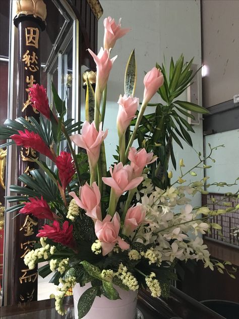 Sweet pink and red ginger 👍 Torch Ginger Flower Arrangement, Ginger Flower Arrangement, Torch Ginger Flower, Torch Ginger, Tropical Floral Arrangements, Red Ginger, Ginger Flower, Pink And Red, Tropical Floral