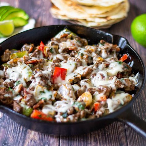 Tacos de Alambre | San Pasqual’s Kitchen Chicken Alambre Recipe, Alambre Recipe, Sauteed Peppers And Onions, Oaxaca Cheese, Sauteed Peppers, Cooking Bacon, Cast Iron Skillet Recipes, Supper Ideas, Ethnic Food