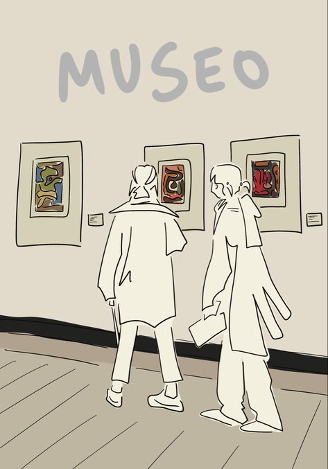 Museum Aesthetic Drawing, Art Museum Illustration, Museum Drawing Easy, Museum Doodle, Museum Social Media, Art Gallery Drawing, Museum Sketch, Art Gallery Date, Museum Illustration