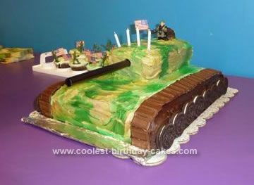 Homemade Camo Tank Birthday Cake: I got many of the ideas behind this from this website!  But put them together my way.   For my son's Camo Tank Birthday Cake I used a massive 15 x 12 x Camp Birthday Party Ideas, Army Birthday Cakes, Camp Birthday Party, Army Themed Birthday, Soldier Party, Tank Cake, Camo Birthday Party, Camp Birthday, Army Cake