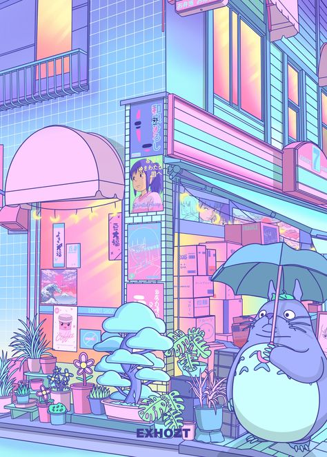 Future City Illustration, Pastel Vaporwave Aesthetic, Neon Phone Wallpapers, Japanese Futurism, Background Aesthetic Pastel, Pastel Vaporwave, Lofi Vibes, Colorful Digital Art, Vaporwave Wallpaper