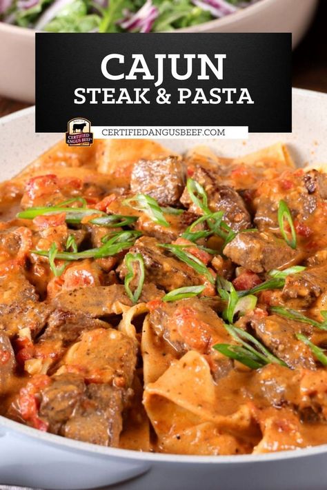 Steak Pasta Sauce, Cajun Steak Pasta, Creamy Cajun Steak Pasta, Steak And Pasta Recipes, Steak And Shrimp Cajun Pasta, Steak Pasta Recipes, Cajun Shrimp And Steak Alfredo, Top Sirloin Steak Recipe, Cajun Shrimp & Steak Alfredo Pasta