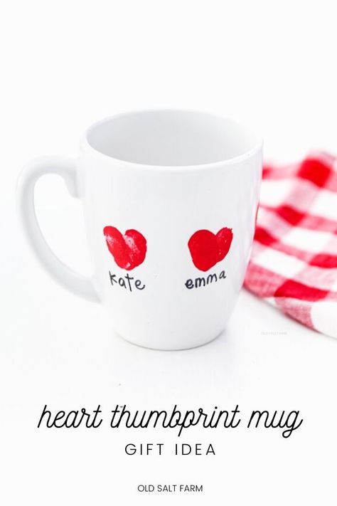 A perfect Valentine's Day gift, this darling Heart Thumbprint Mug is simple and easy to make for moms, dads, grandparents, teachers, and more! #thumbprints #thumbprintideas #thumbprintgifts #valentinesdaygifts #valentinegifts #valentineideas Thumbprint Mug Diy, Heart Thumbprint, Little Gifts For Him, Summer Car, Family Projects, Valentine's Ideas, Thumb Prints, Valentines Decor, Family Ideas